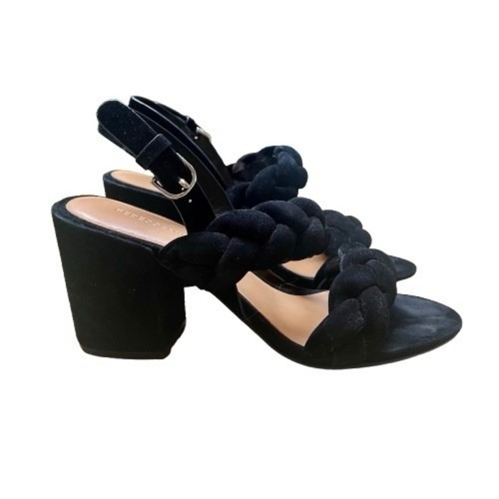 Rebecca Minkoff Candance Black Suede Braided Block Heel Sandals Women's 8M